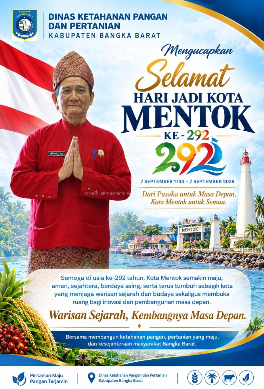 Dinas Ketahanan Pangan dan Pertanian Kab. Bangka Barat Ucapkan Selamat Hari Jadi Kota Mentok ke-292